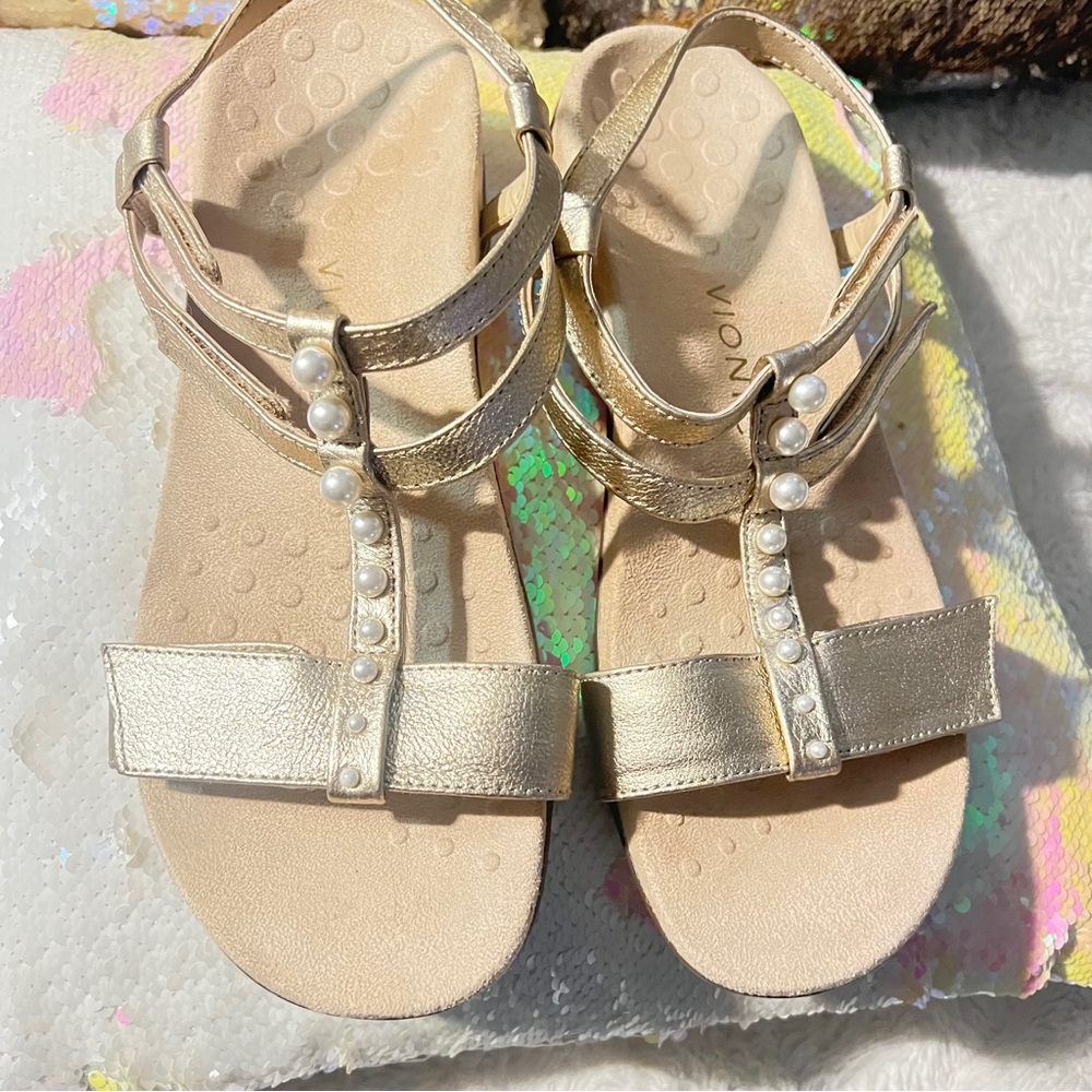 Vionic Gold Gladiator Sandals with Studded Straps